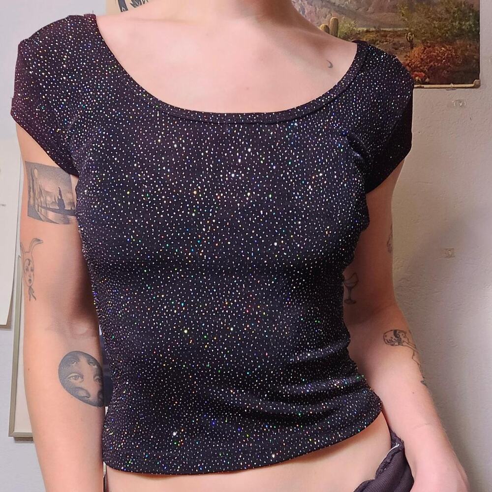 Vintage xoxo black glitter top